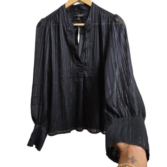 NWT Banana Republic Black Striped Sheer Blouse M Dark Romantic Whimsigoth Witchy - Picture 2 of 11